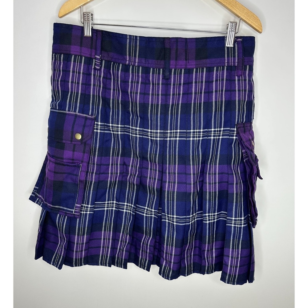 Five Rivers 5R Purple Plaid Utility Kilt Cargo Pockets Size 38 Cosplay Festival - Picture 8 of 14